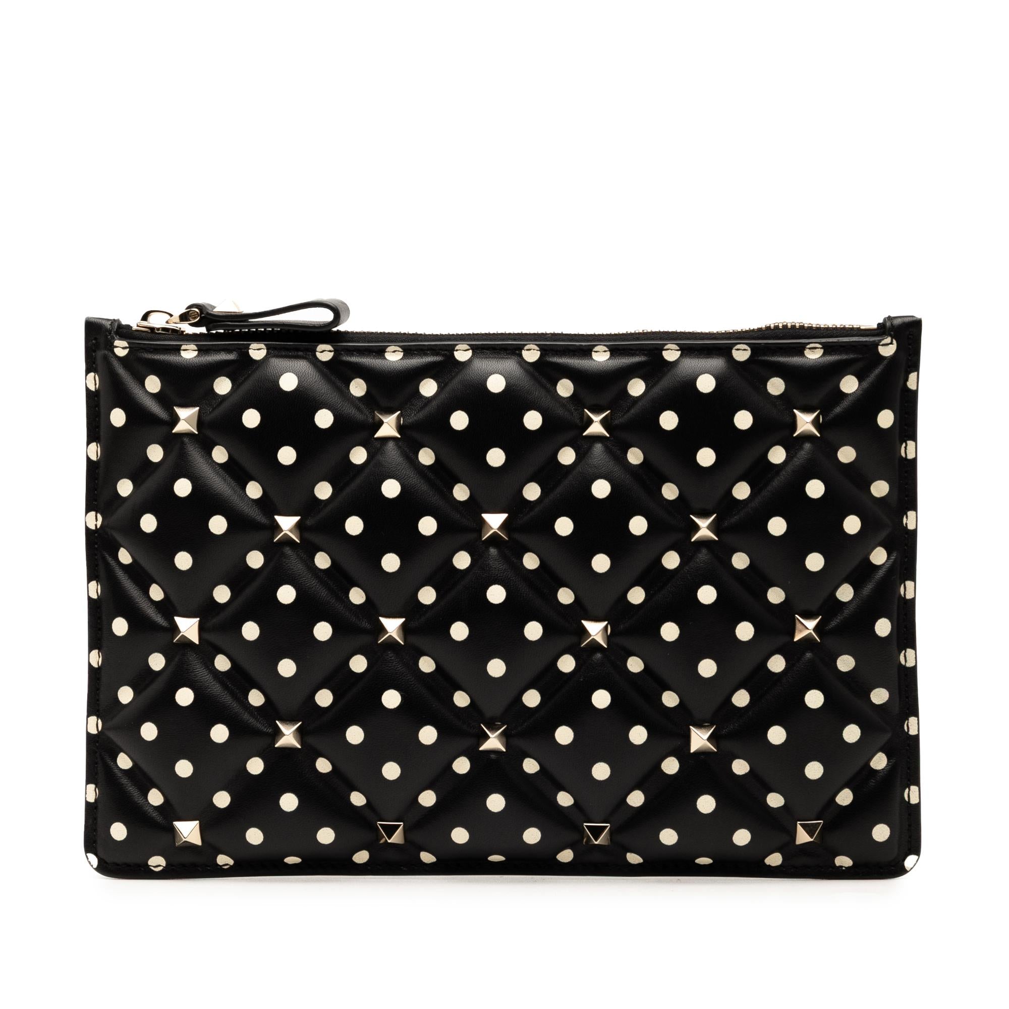 Valentino Leather Polka Dot Rockstud Clutch
