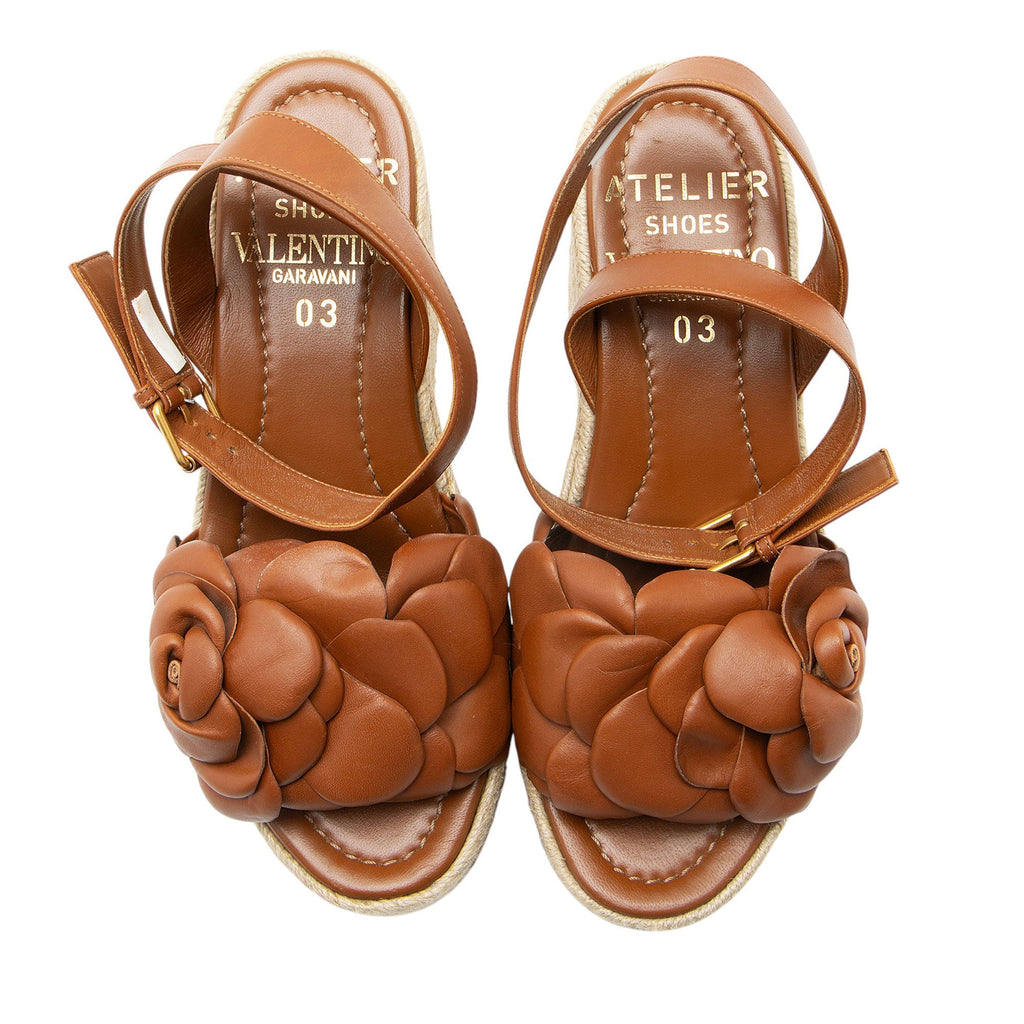 Valentino Leather Rose Atelier 03 Espadrille Wedges - Size 8.5 / 38.5