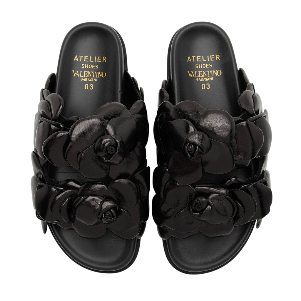 Valentino Leather Rose Edition Slide Sandals - Size 8 / 38