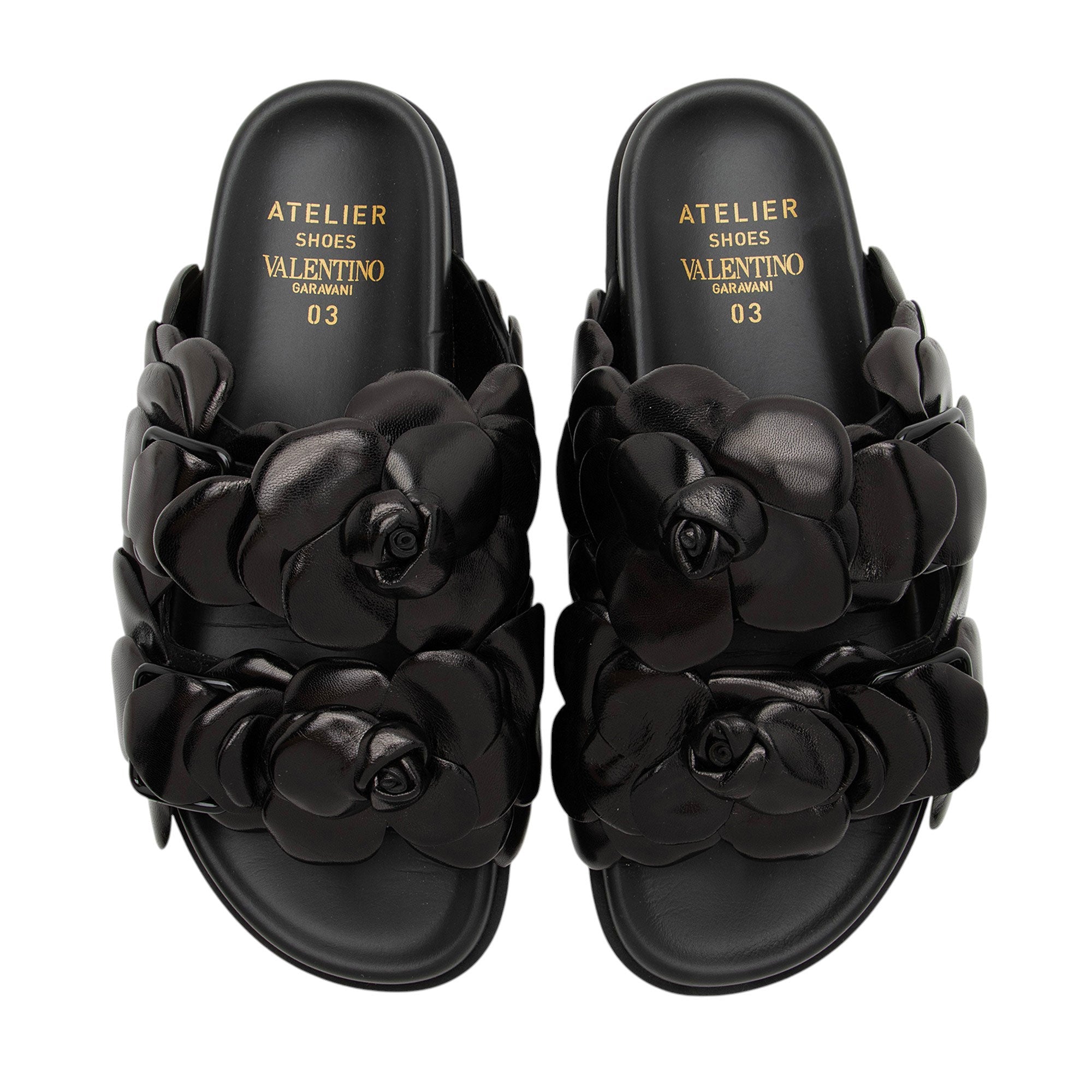 Valentino Leather Rose Edition Slide Sandals - Size 8 / 38