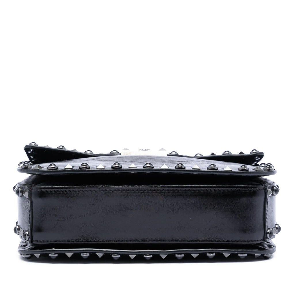Valentino Medium Craquele Calfskin Guitar Strap Rockstud Rolling Flap Crossbody