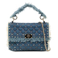 Valentino Medium Denim Fringe Rockstud Spike Satchel