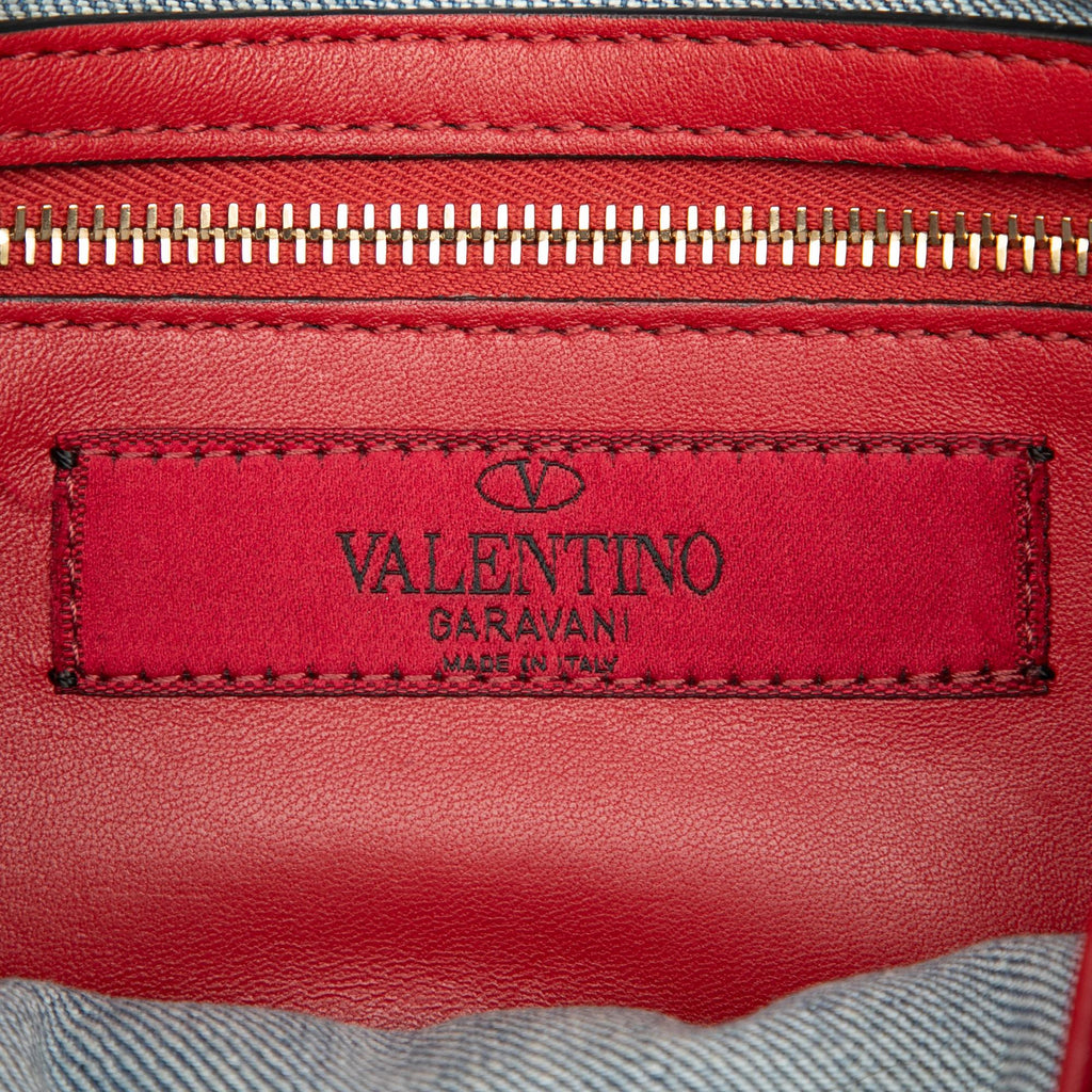 Valentino Medium Denim Fringe Rockstud Spike Satchel