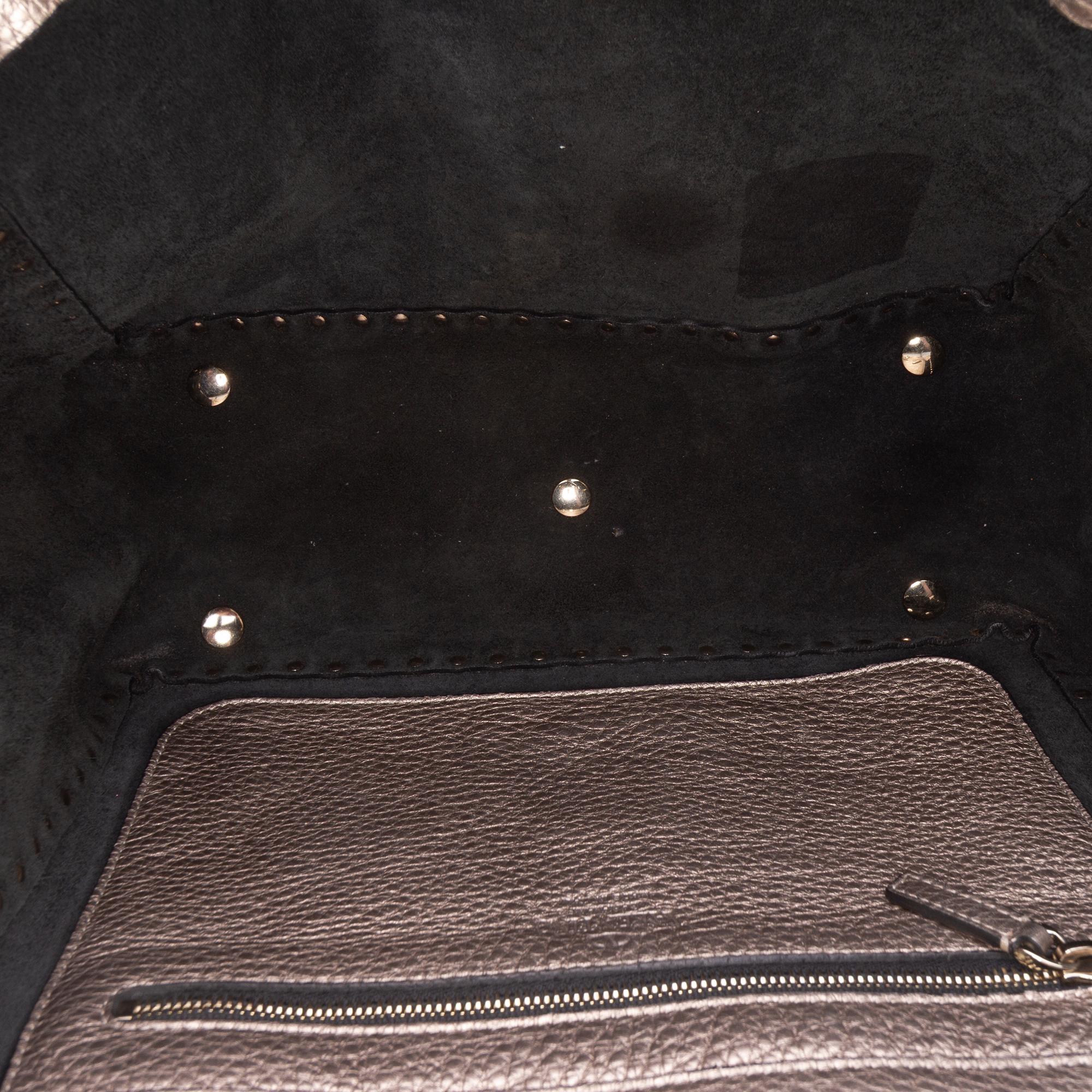 Valentino Medium Metallic Leather Rockstud Trapeze Satchel