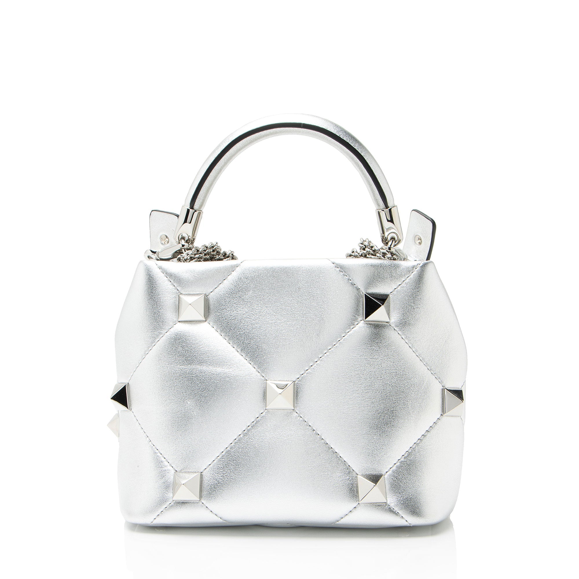 Valentino Metallic Calfskin Roman Stud The Handle Small Top Handle