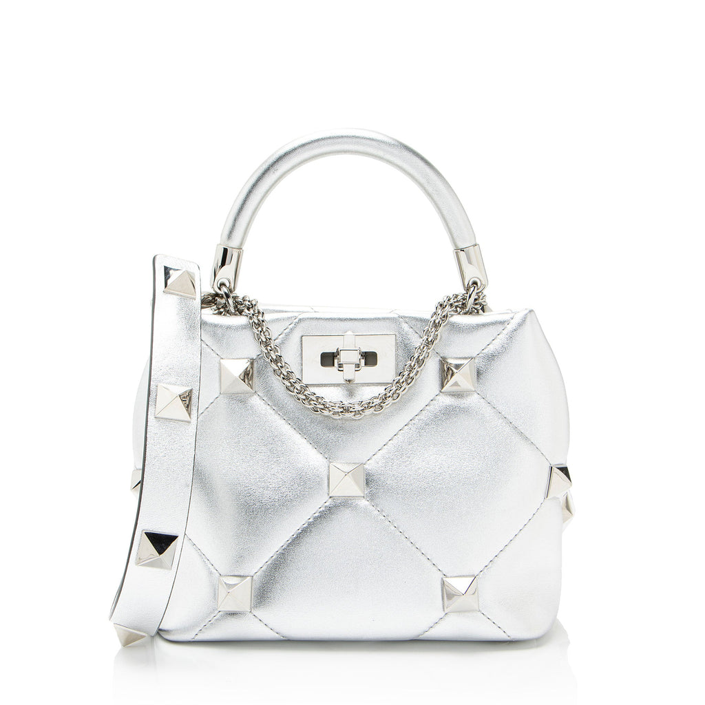 Valentino Metallic Calfskin Roman Stud The Handle Small Top Handle