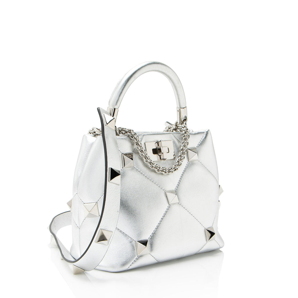 Valentino Metallic Calfskin Roman Stud The Handle Small Top Handle