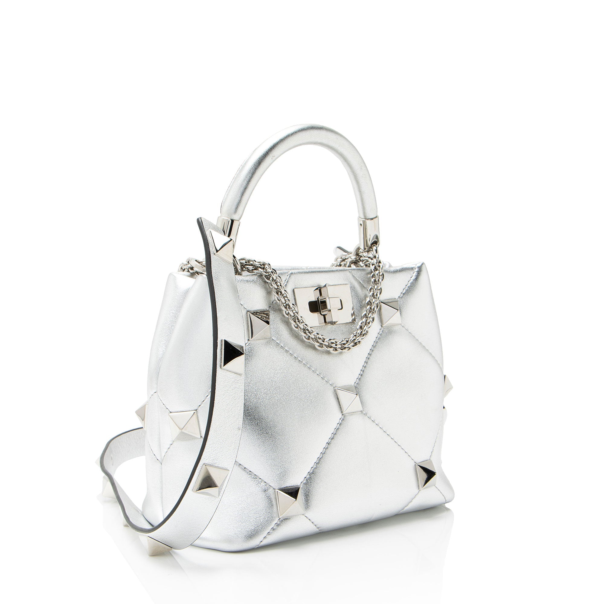 Valentino Metallic Calfskin Roman Stud The Handle Small Top Handle