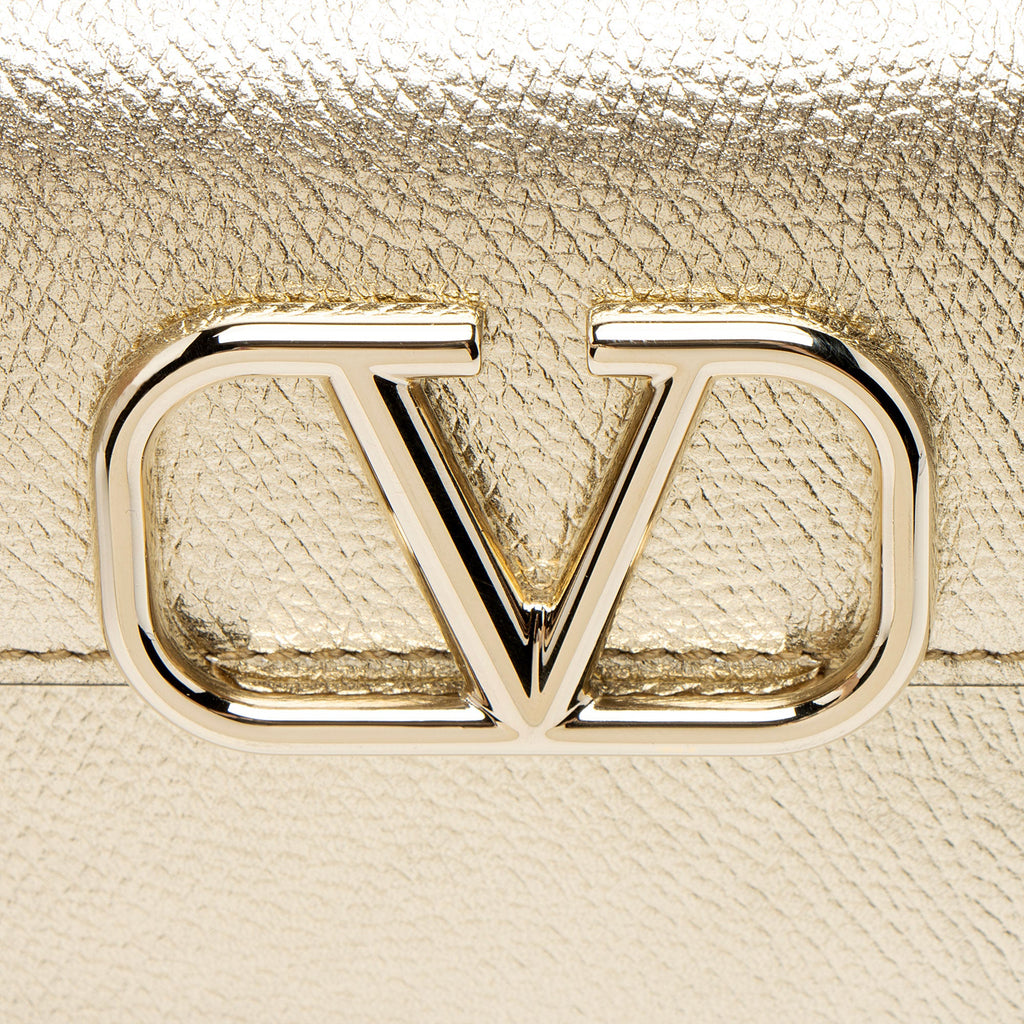 Valentino Metallic Grainy Calfskin VLogo Wallet on Chain