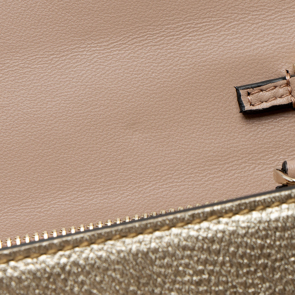 Valentino Metallic Grainy Calfskin VLogo Wallet on Chain