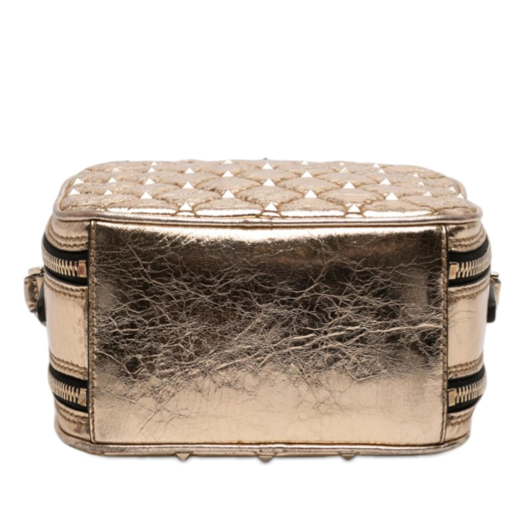 Valentino Metallic Wrinkled Lambskin Rockstud Spike Double Zip Camera Bag