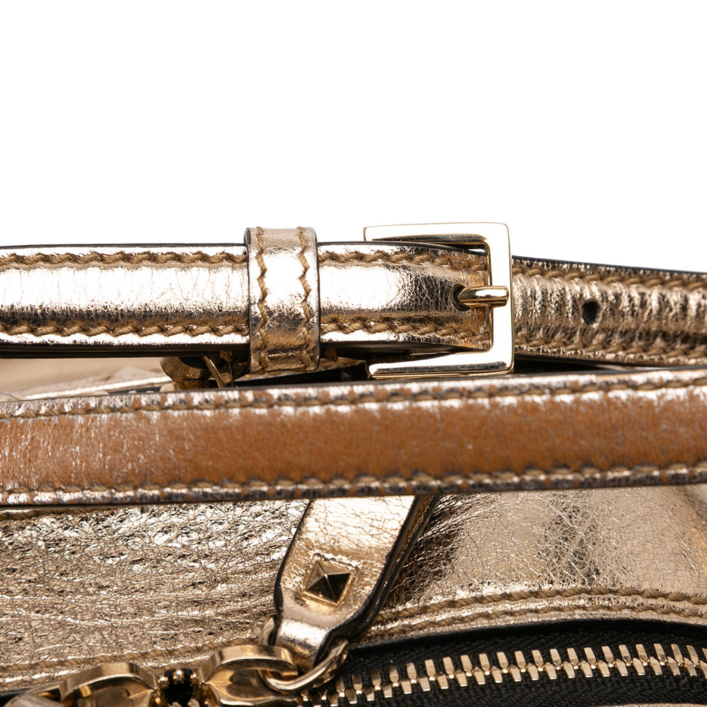 Valentino Metallic Wrinkled Lambskin Rockstud Spike Double Zip Camera Bag