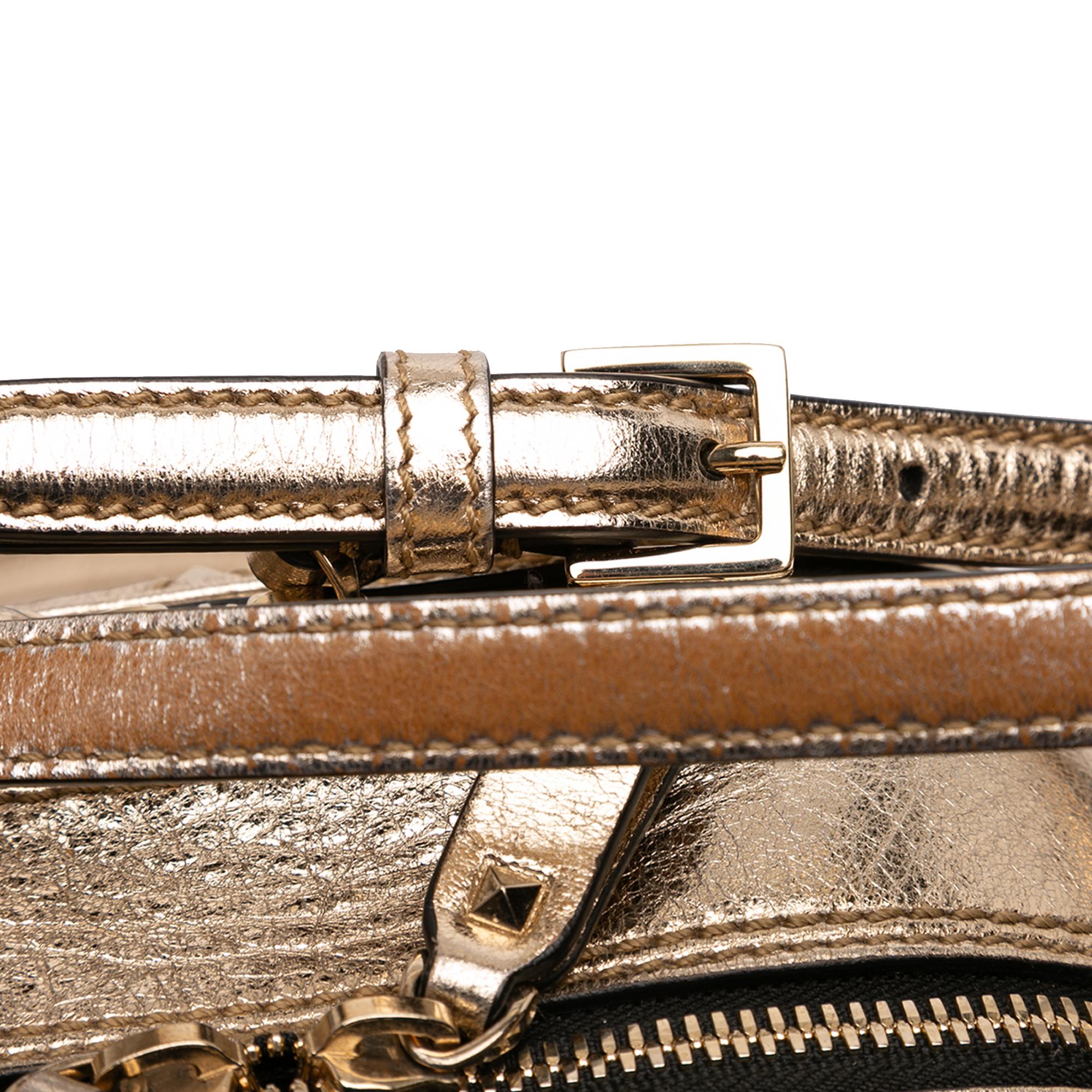 Valentino Metallic Wrinkled Lambskin Rockstud Spike Double Zip Camera Bag
