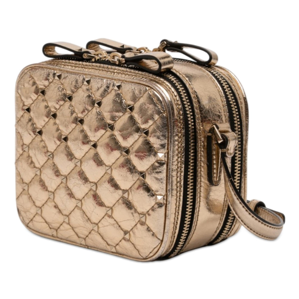 Valentino Metallic Wrinkled Lambskin Rockstud Spike Double Zip Camera Bag