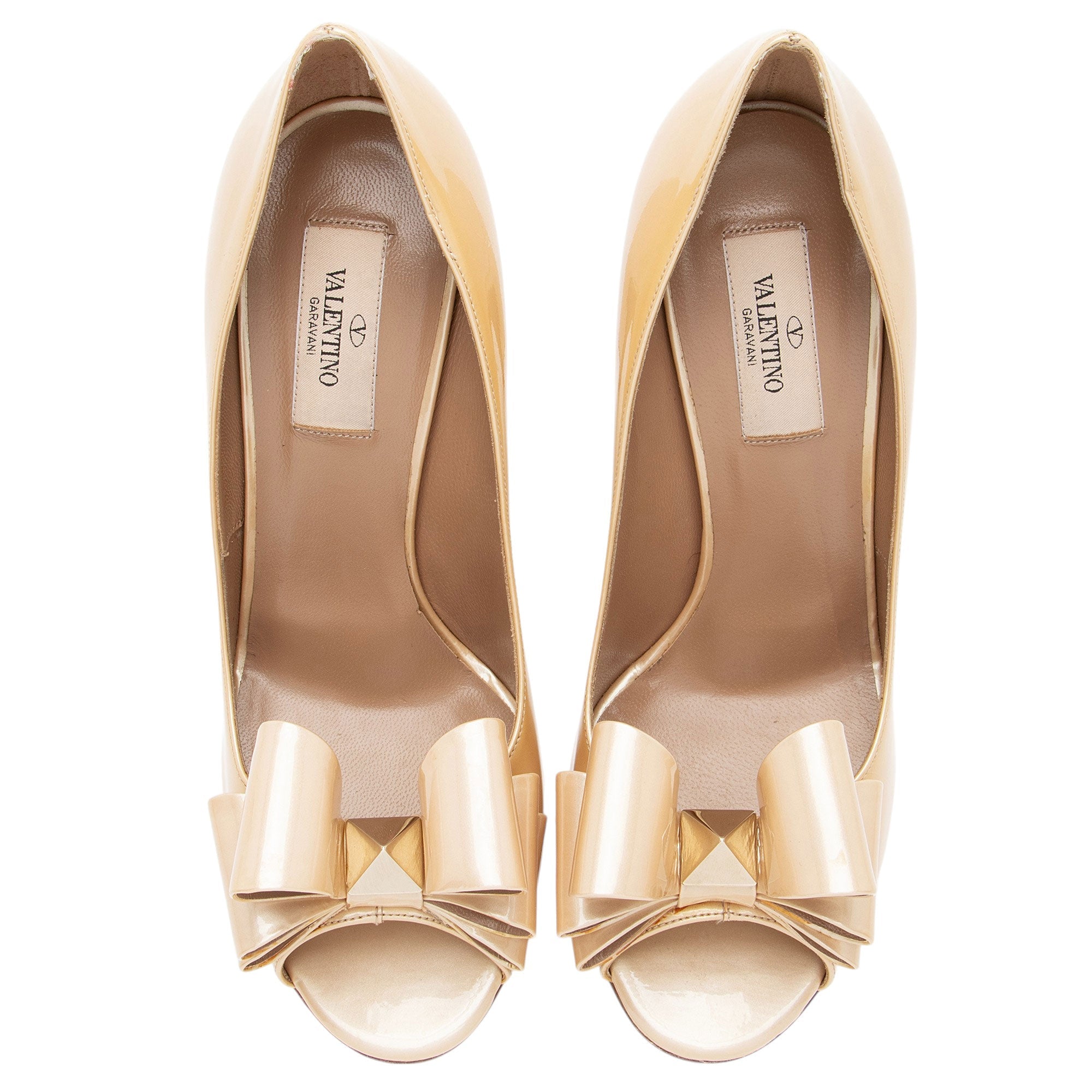 Valentino Patent Leather Rockstud Bow Peep Toe Pumps - Size 9.5 / 39.5