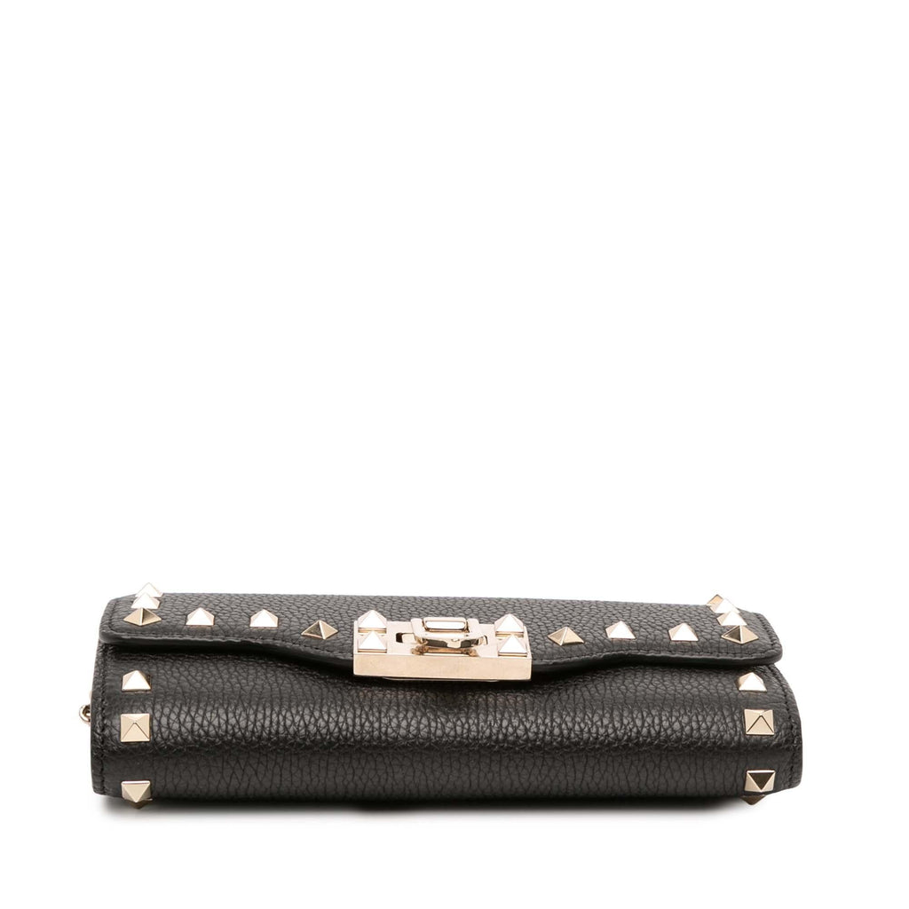 Valentino Pebbled Calfskin Rockstud Flip Lock Wallet On Chain