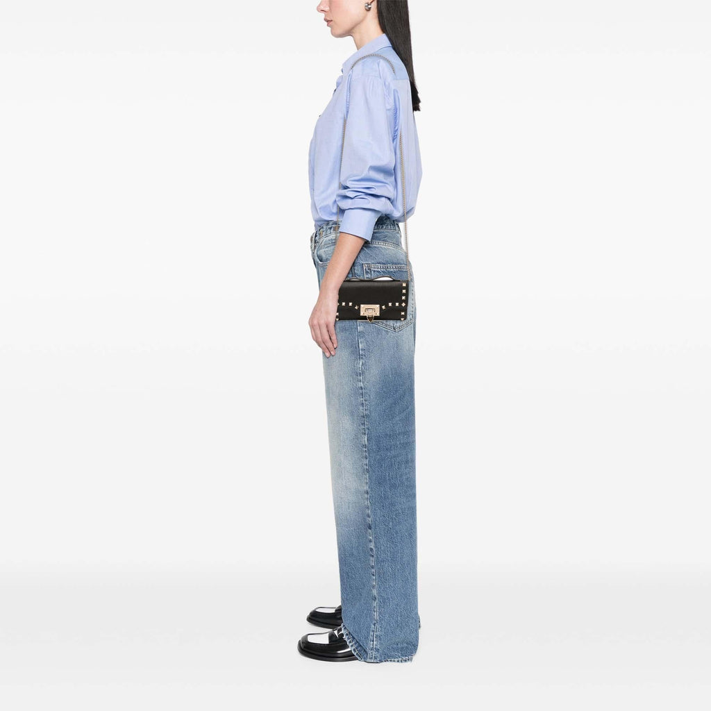 Valentino Pebbled Calfskin Rockstud Flip Lock Wallet On Chain