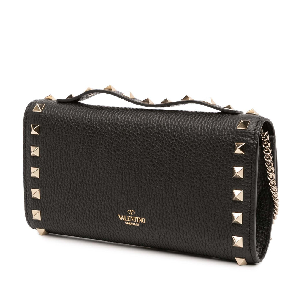 Valentino Pebbled Calfskin Rockstud Flip Lock Wallet On Chain