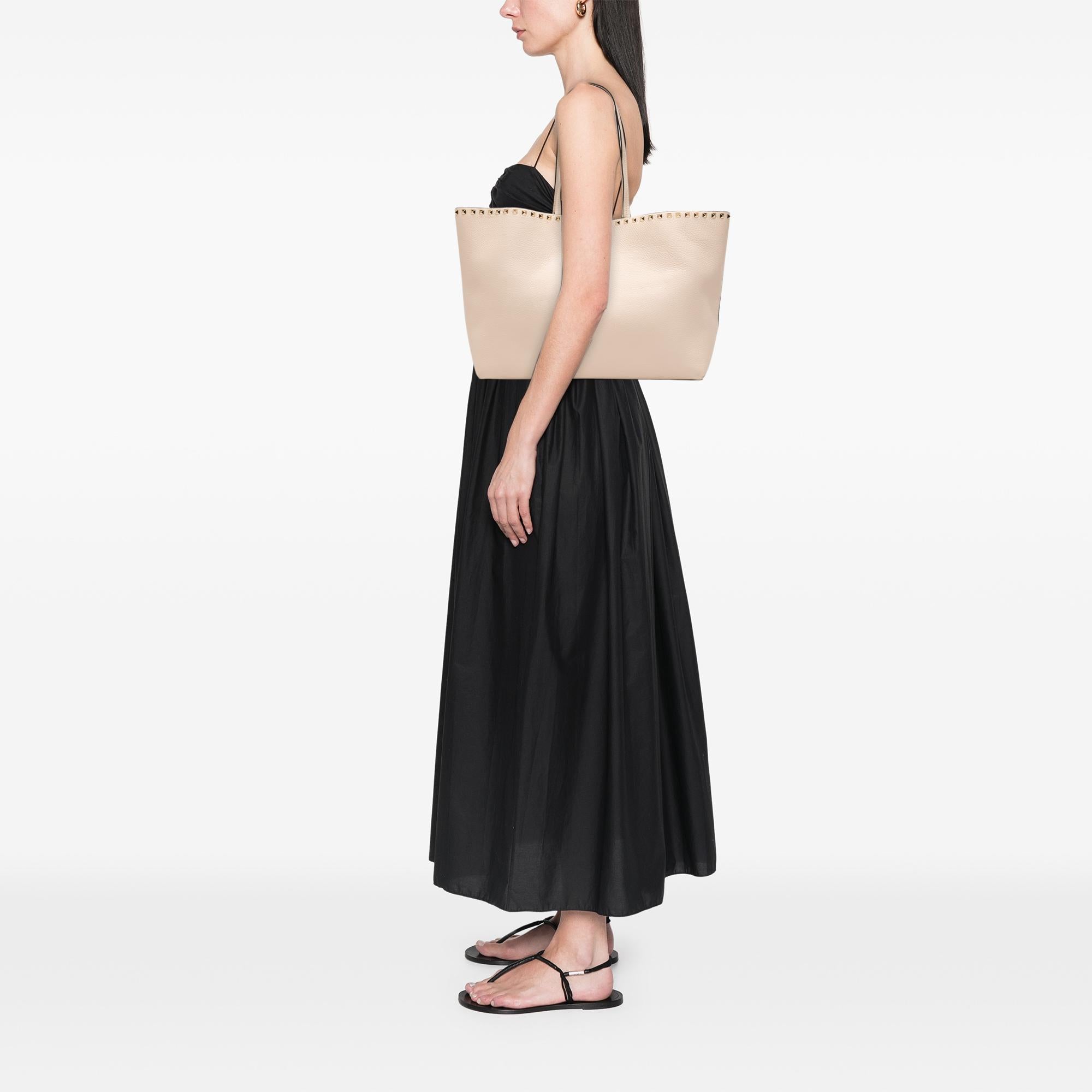 Valentino Pebbled Calfskin Rockstud Shopper Tote