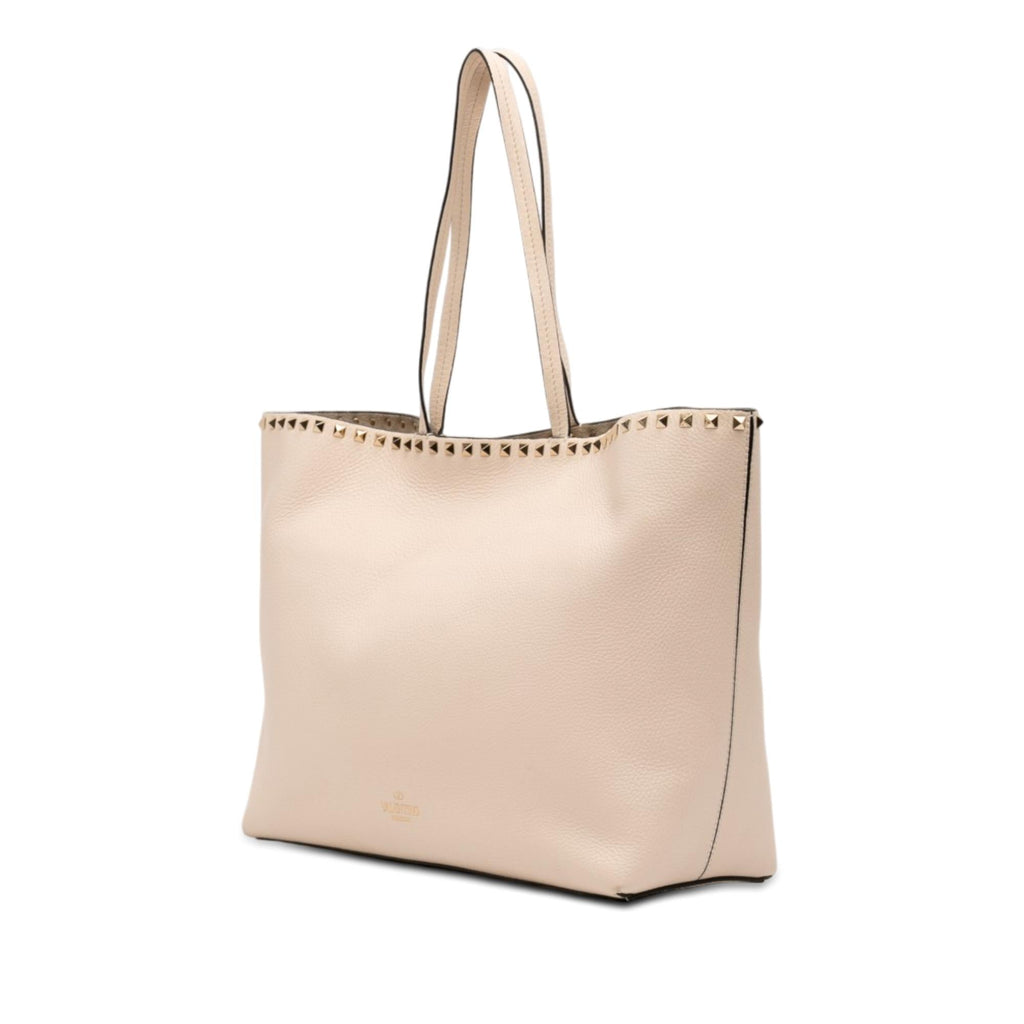 Valentino Pebbled Calfskin Rockstud Shopper Tote