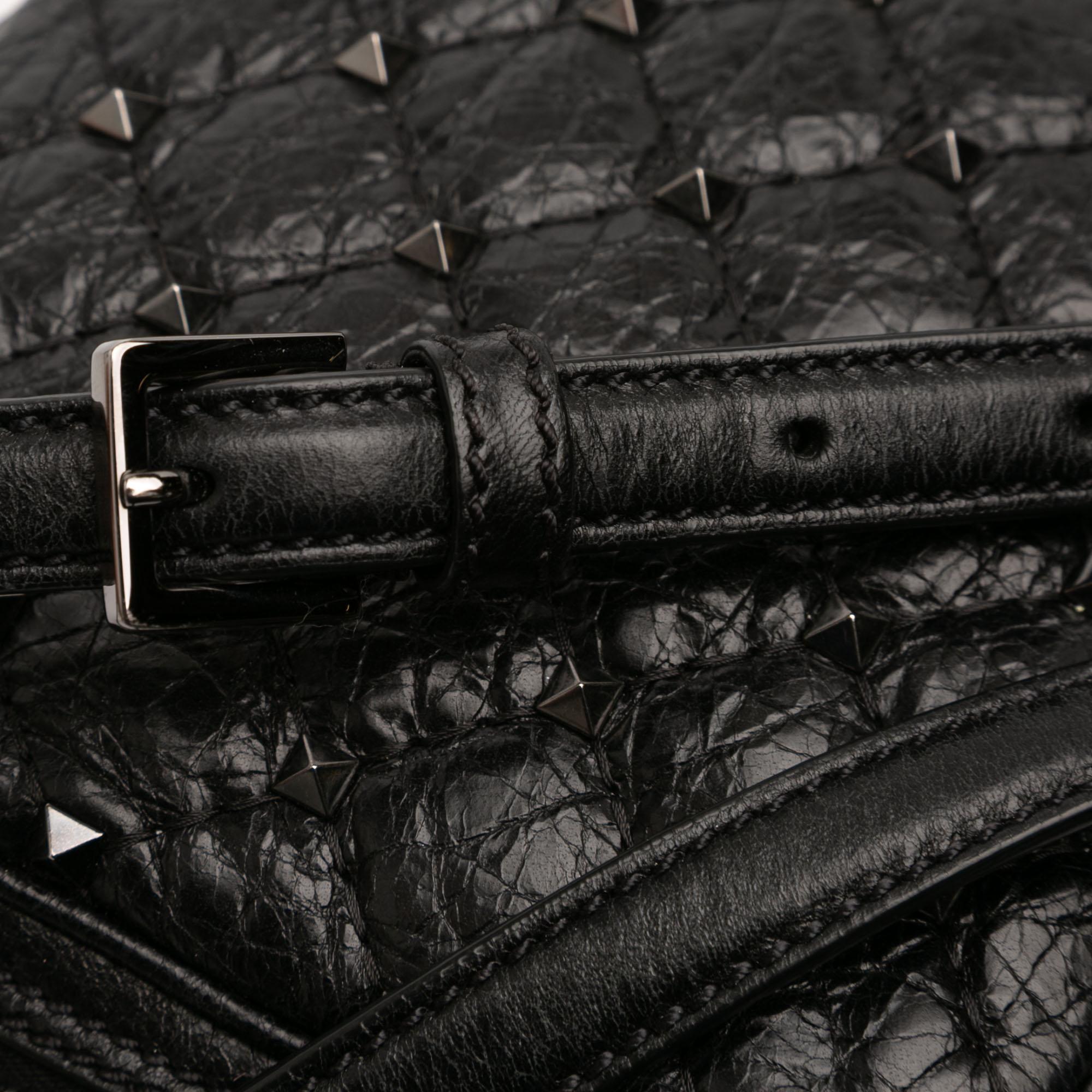 Valentino Quilted Crinkled Leather Rockstud Double Zip Camera Bag