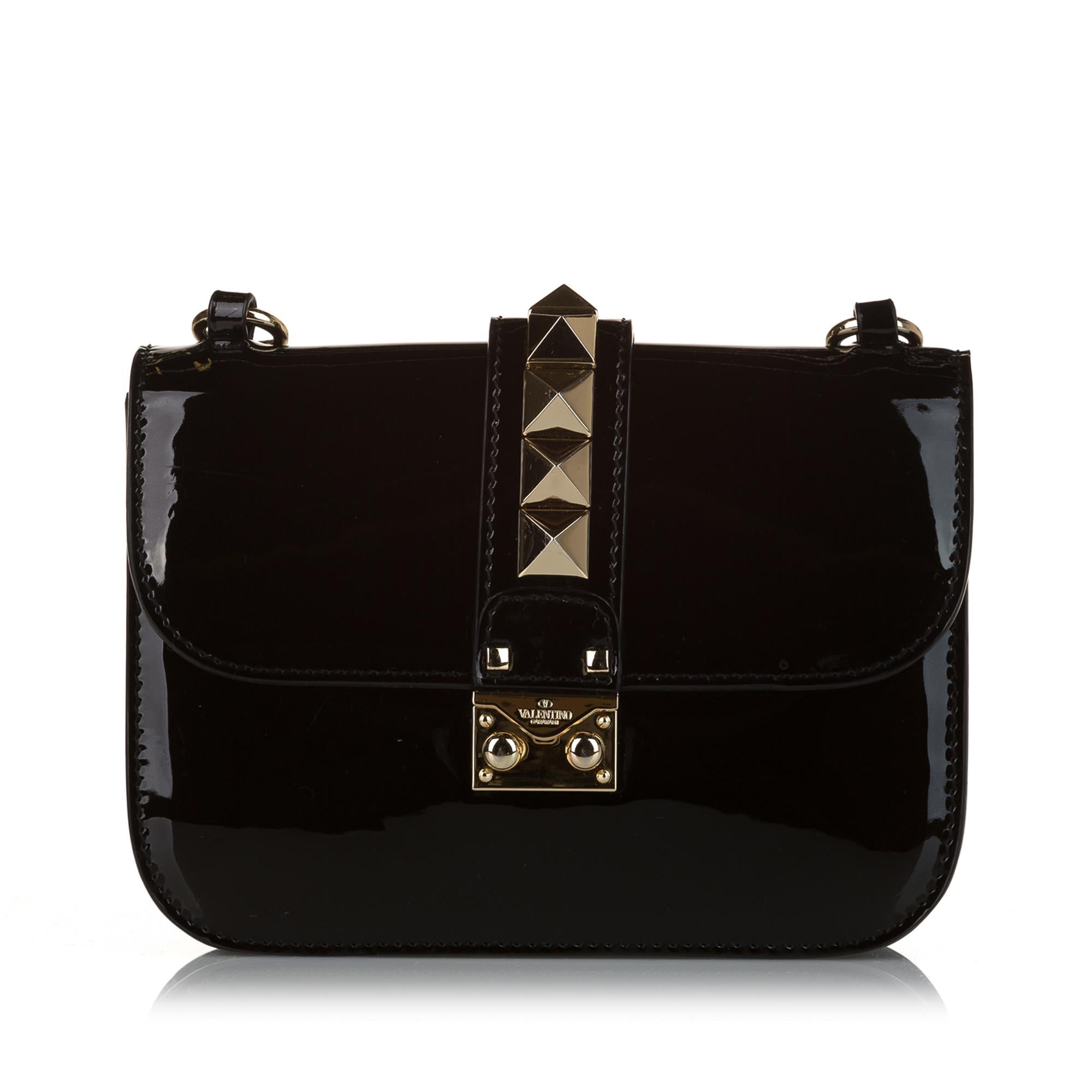 Valentino Rockstud Glam Lock Patent Leather Crossbody Bag (SHG-34296)