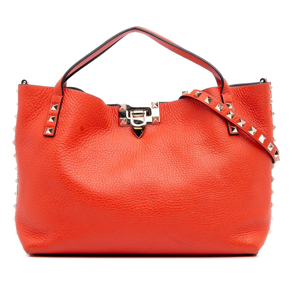 Valentino Small Grained Calfskin Rockstud Flip Lock Tote