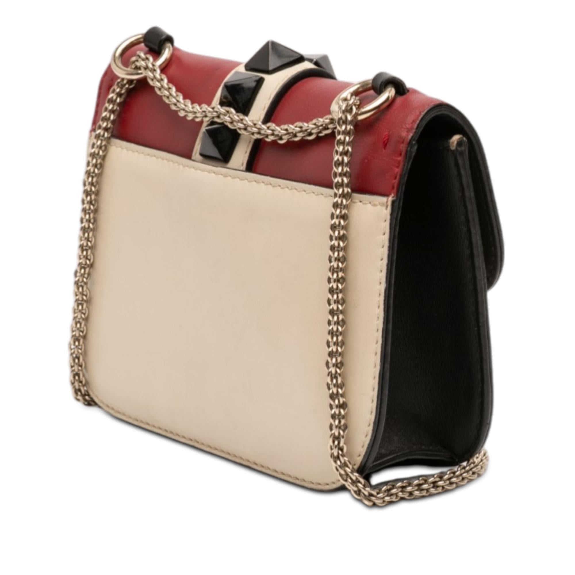 Valentino Small Tricolor Calfskin Rockstud Glam Lock Crossbody