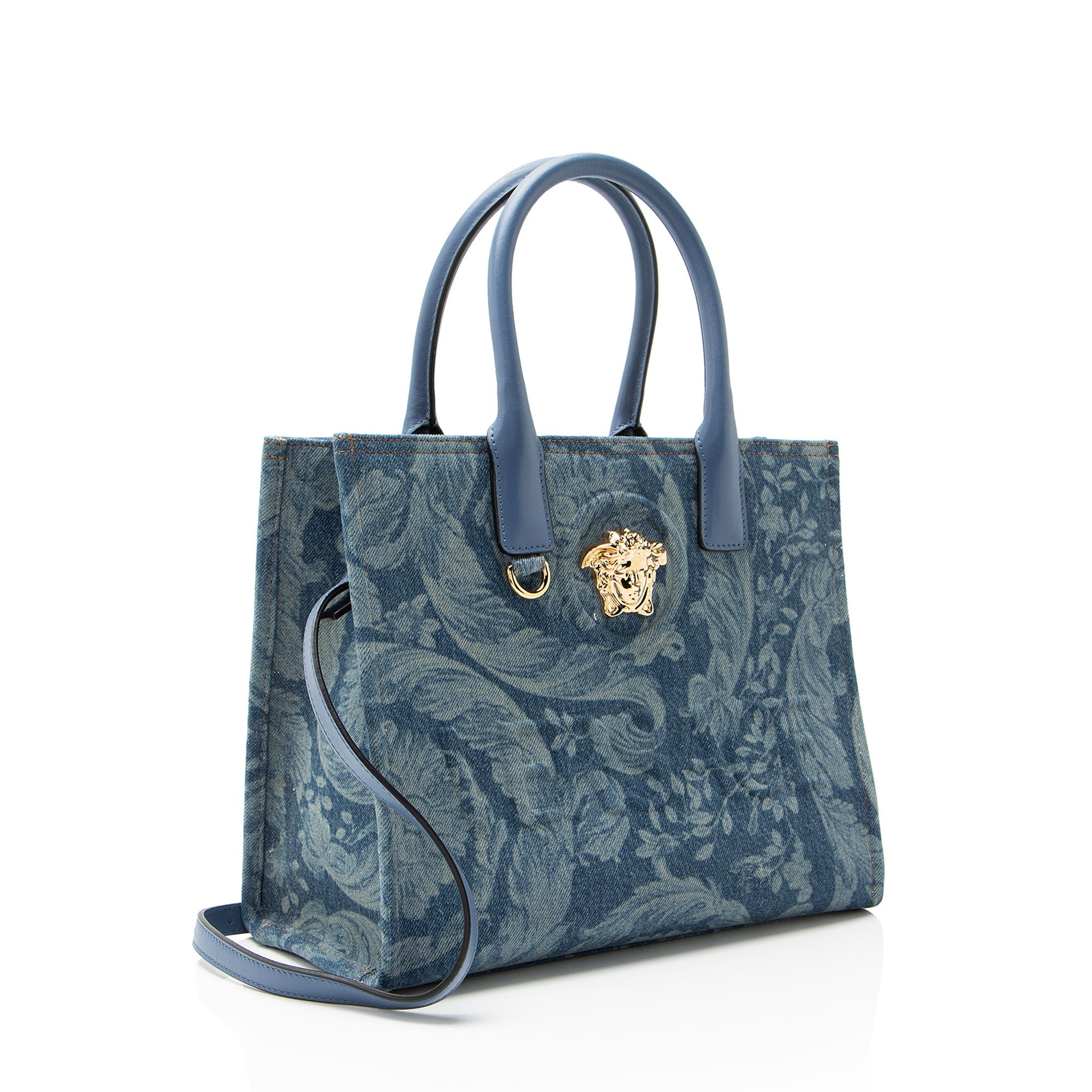 Versace Denim Barocco La Medusa Small Tote Bag
