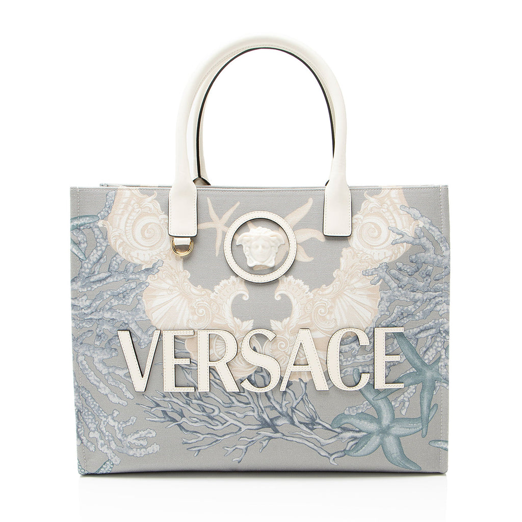 Versace Canvas Logo Barocco Sea La Medusa Large Tote