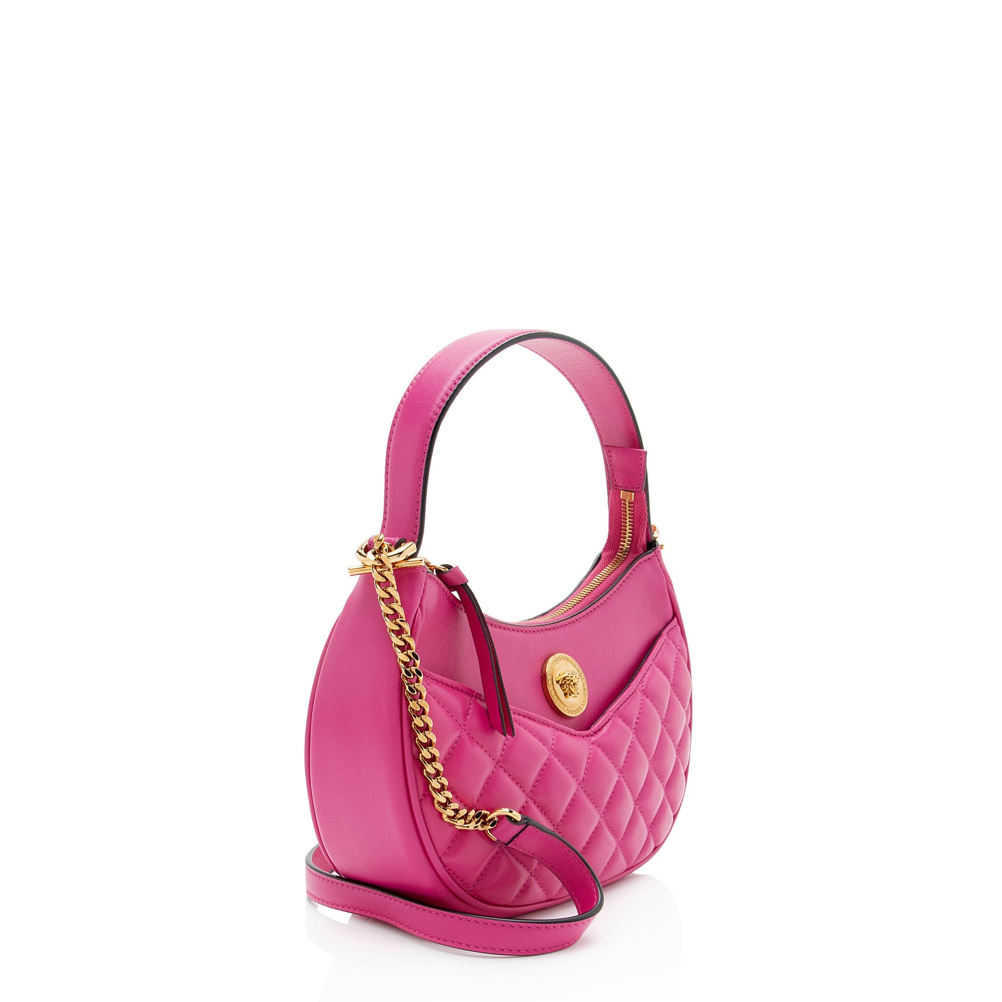 Versace Quilted Leather Medusa Half Moon Shoulder Bag