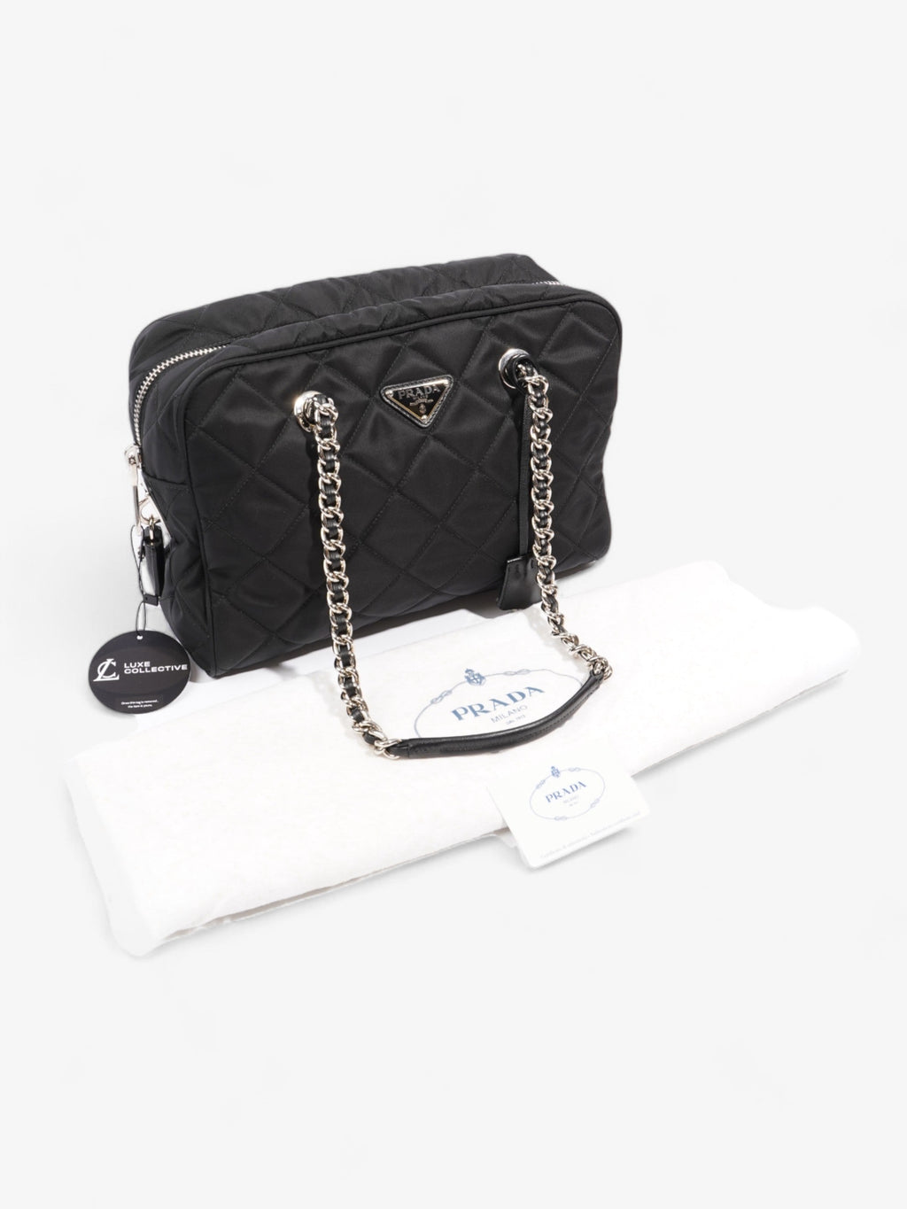 Prada Quilted Tote Black Re Nylon