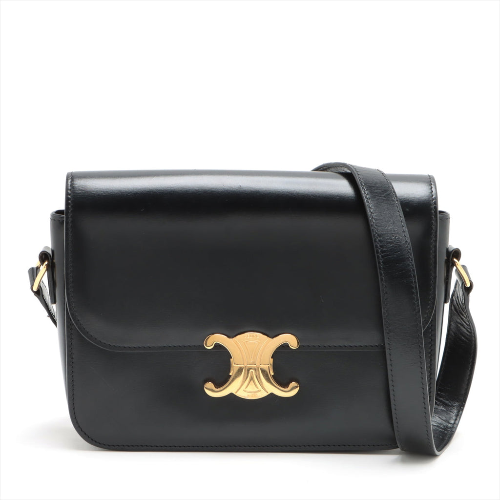 CELINE Medium Triomphe Leather Shoulder bag Black