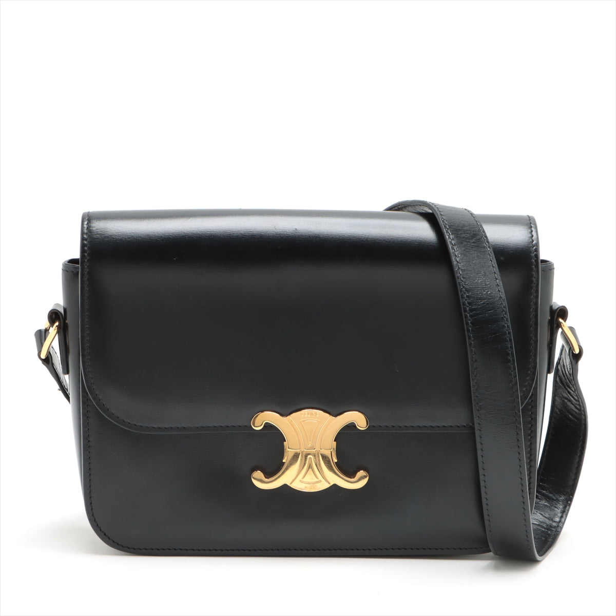 CELINE Medium Triomphe Leather Shoulder bag Black