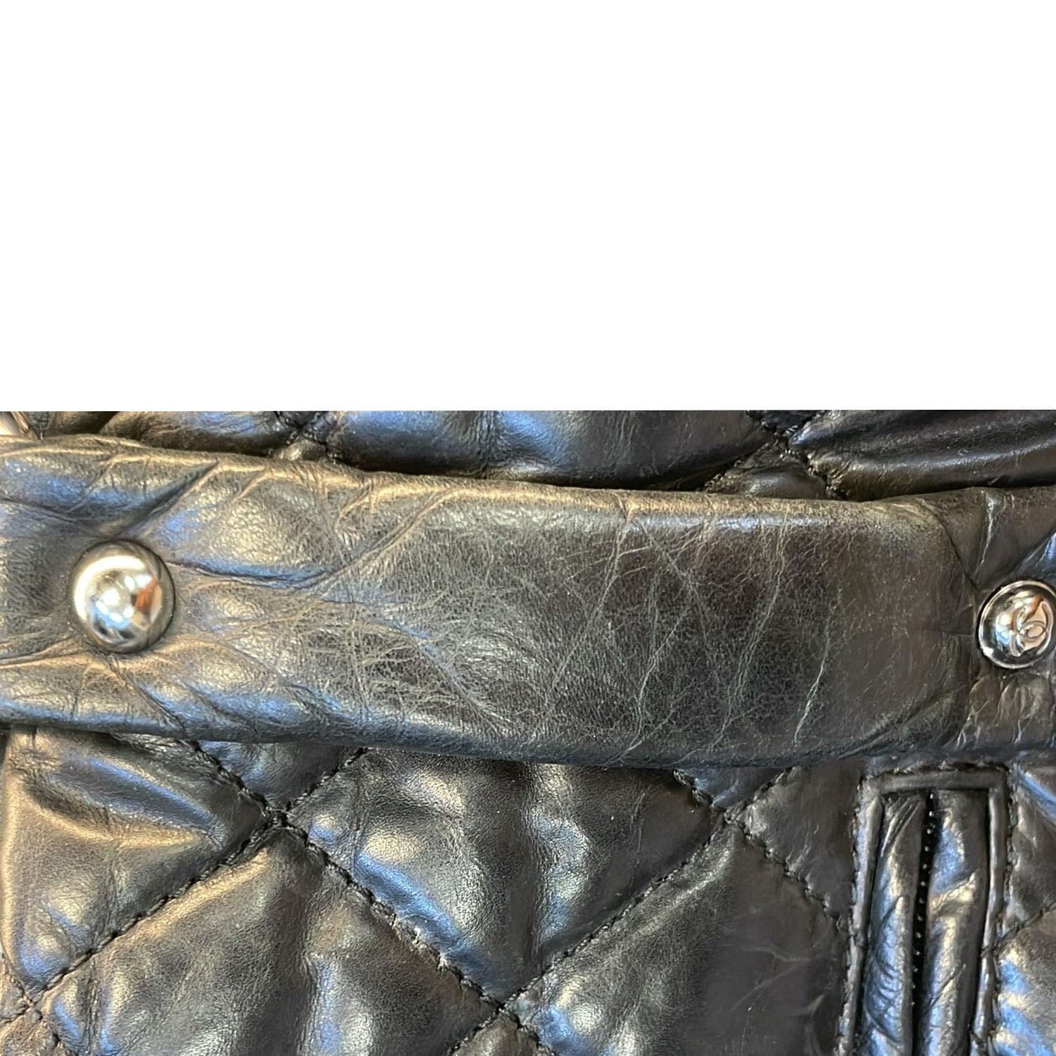 CHANEL Distressed Vintage Ligne Braid Calfskin Leather Tote Bag Black