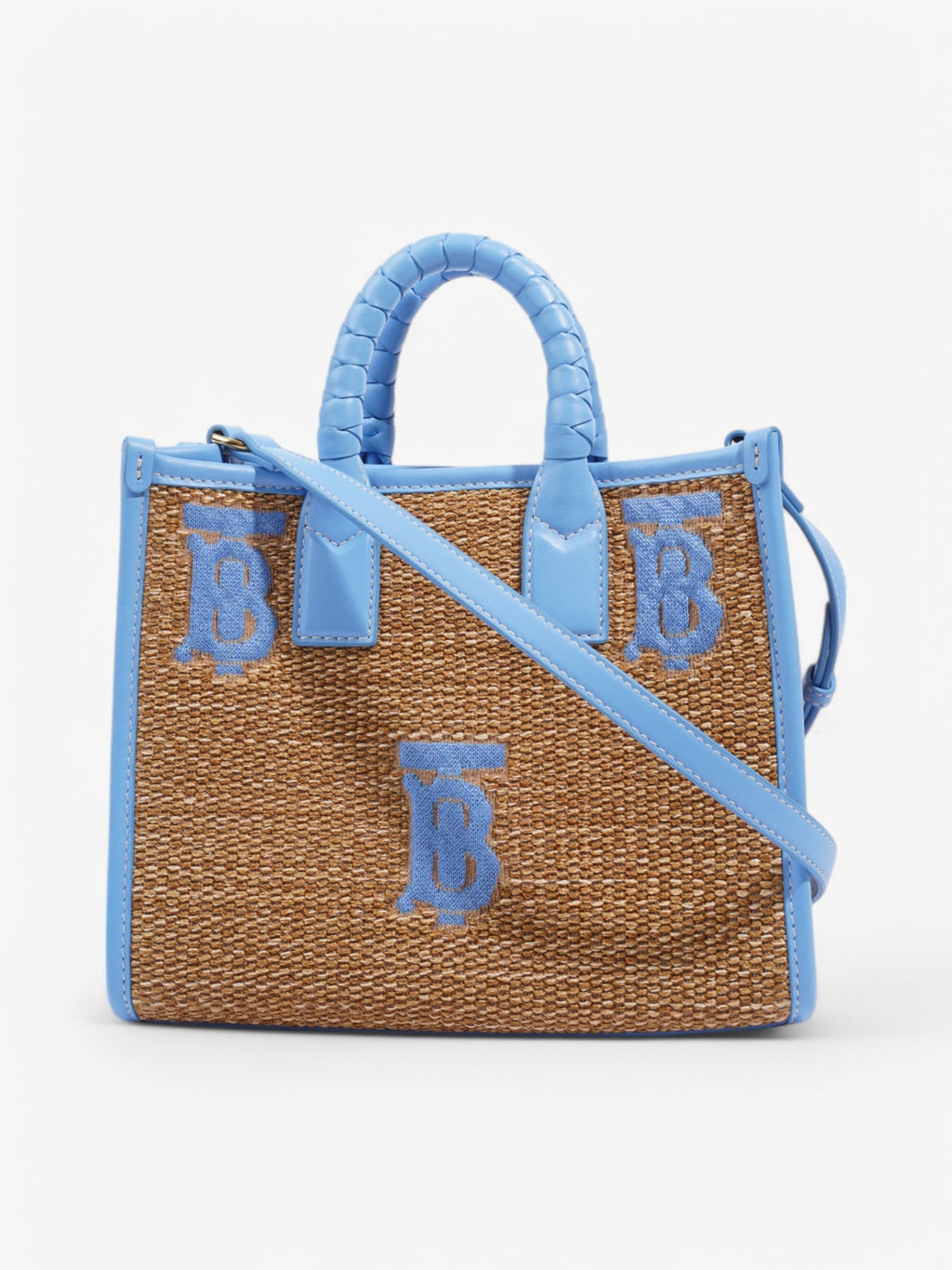 Burberry Mini Freya Tote Beige / Blue Raffia