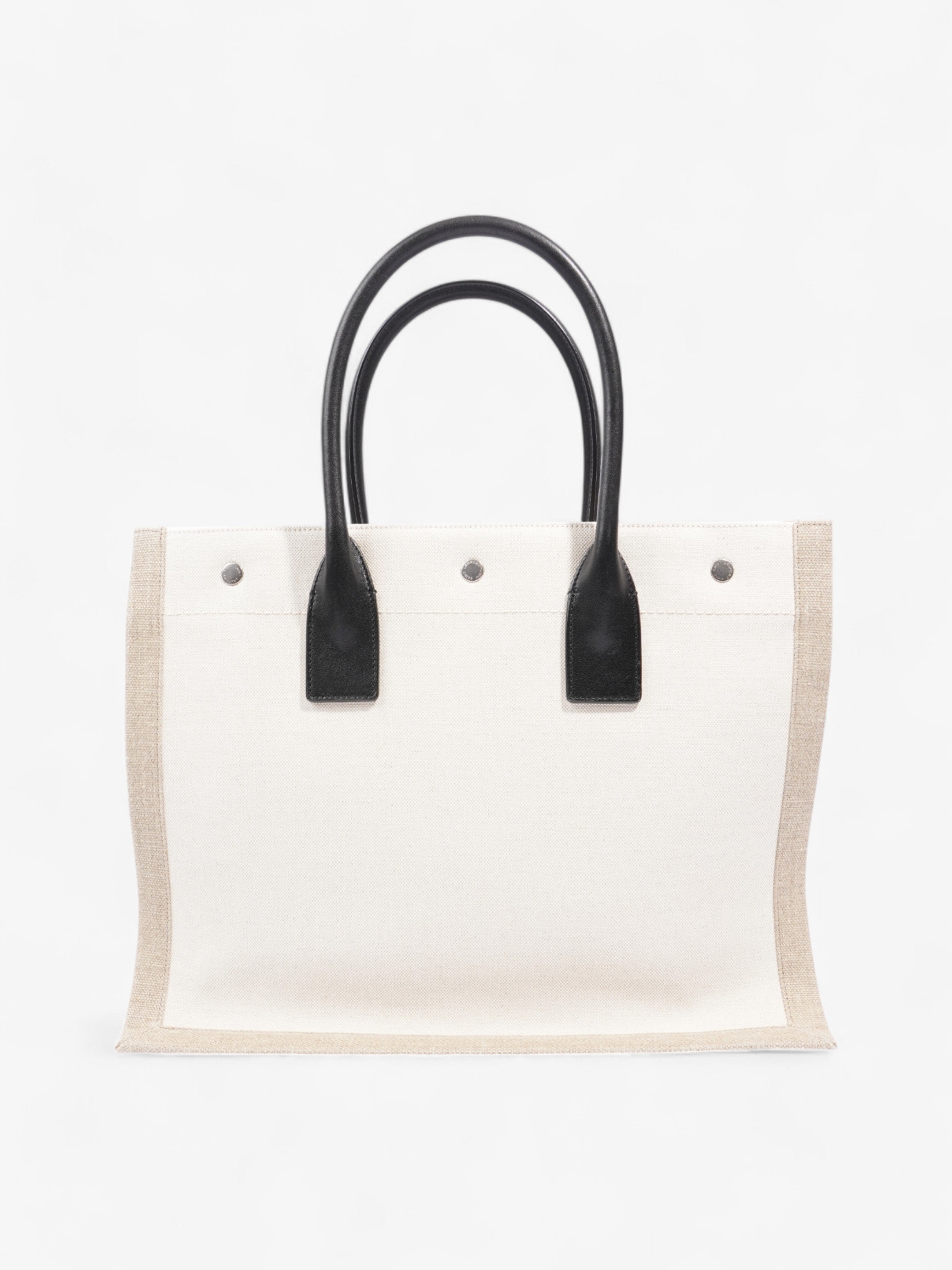 Saint Laurent Rive Gauche Tote Greige / Black Canvas Small