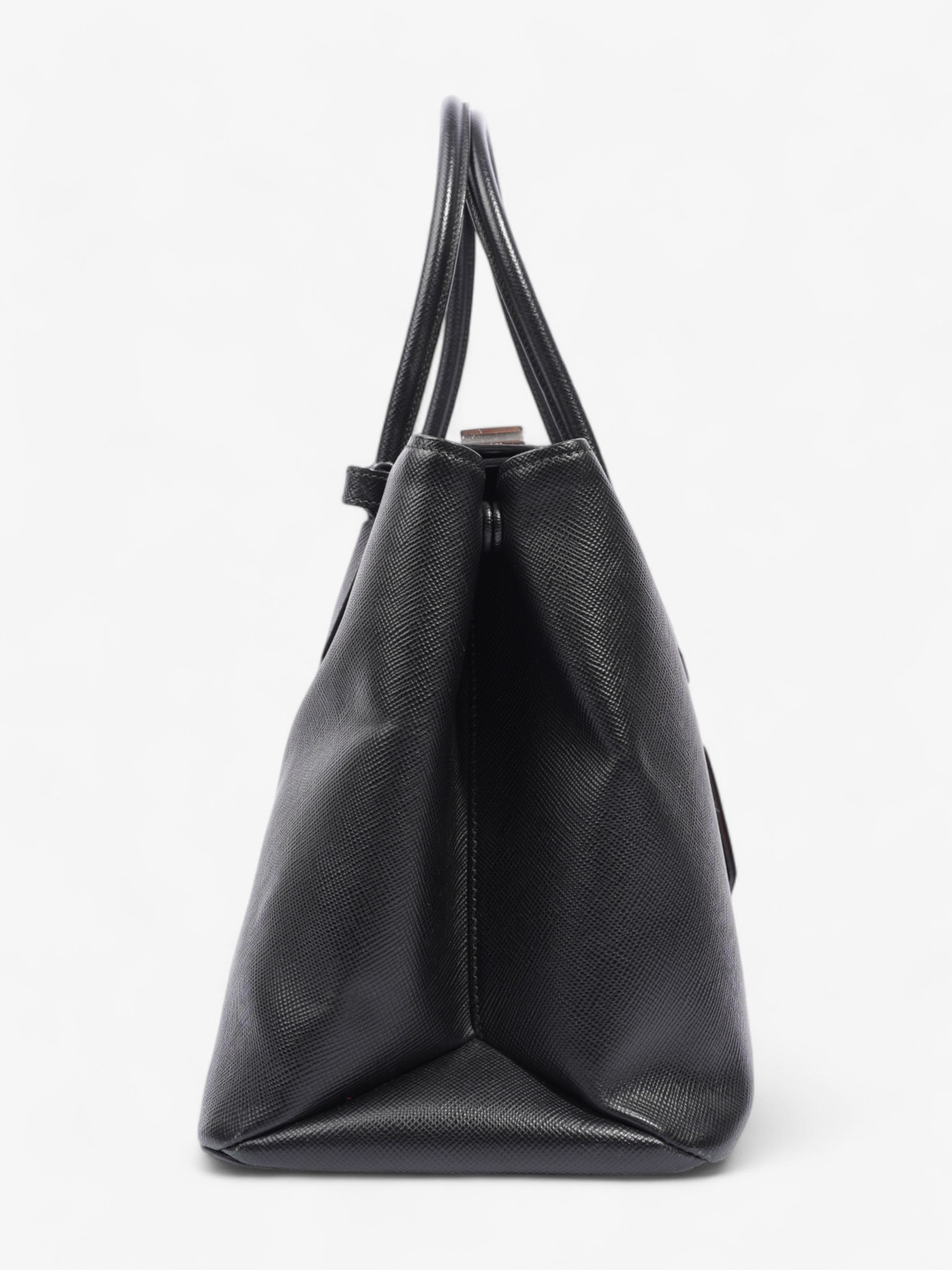 Prada Turnlock Twin Tote Black Saffiano Leather