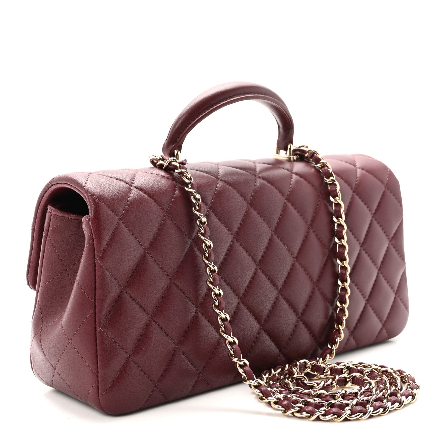 Lambskin Quilted Top Handle East West Flap Dark Burgundy
