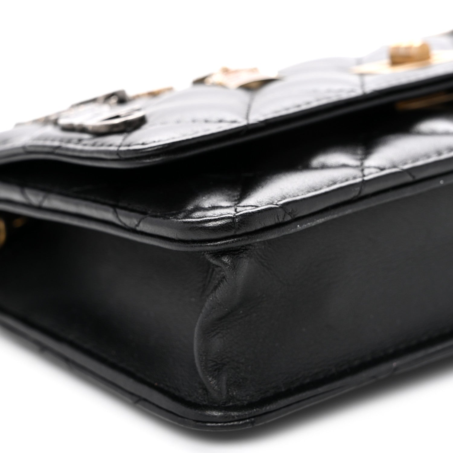 Aged Calfskin Quilted Lucky Charms 2.55 Reissue Wallet On Chain WOC Black