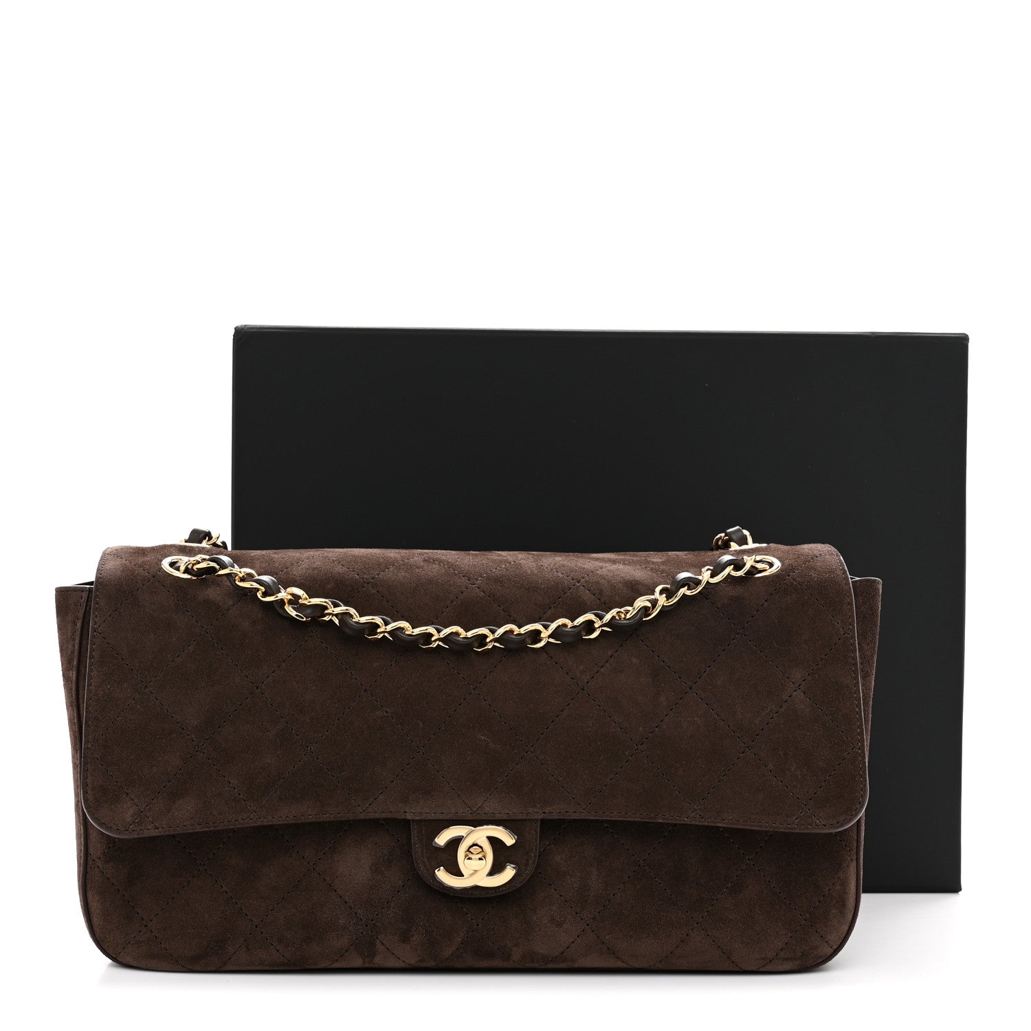 Suede Calfskin Small Souplissimo Maxi Flap Dark Brown