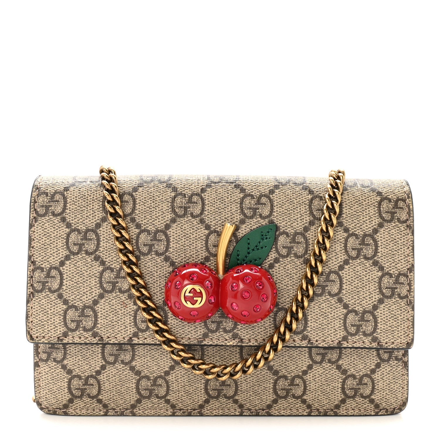 GG Supreme Monogram Mini Cherry Chain Bag