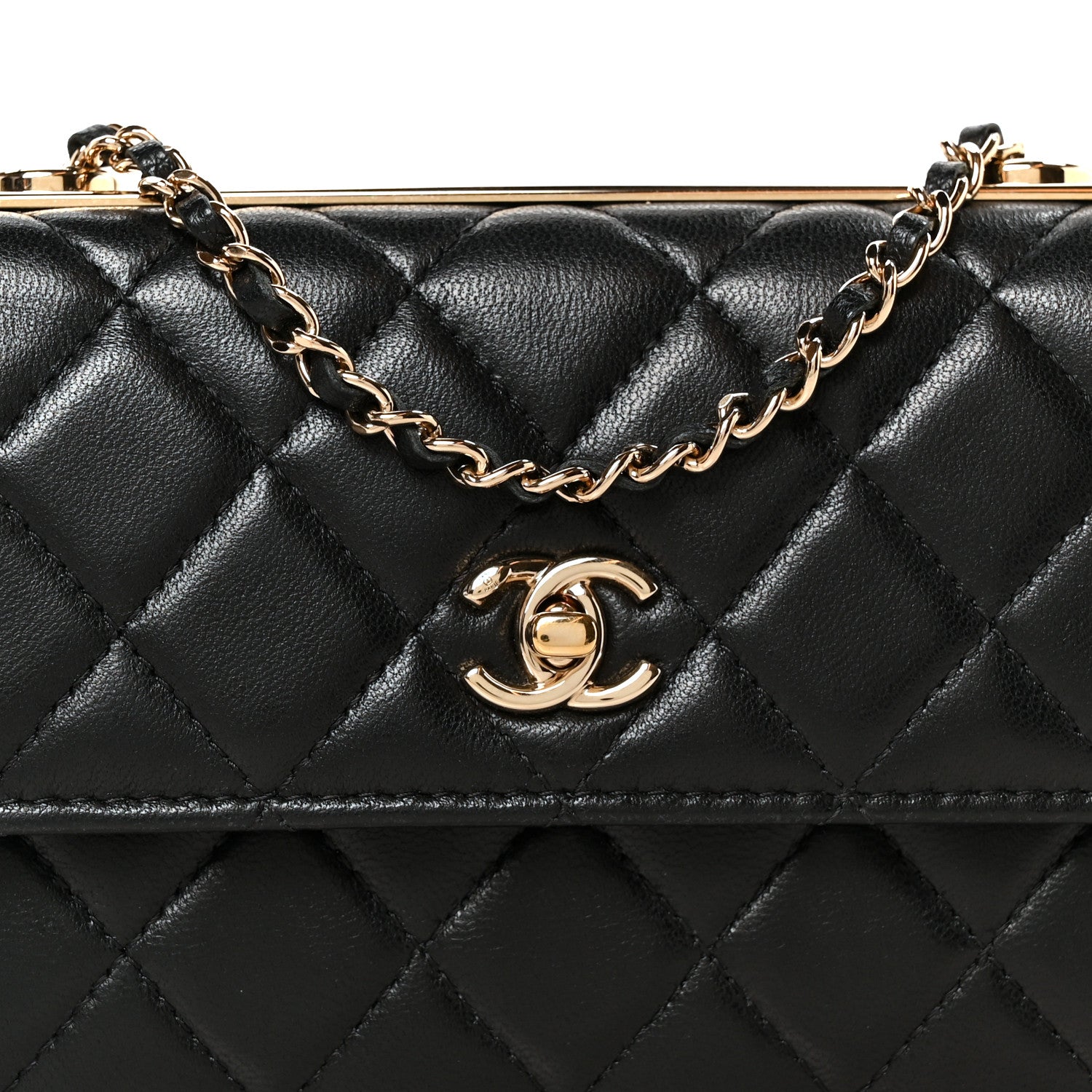 Lambskin Quilted Trendy CC Chain Clutch WOC Black
