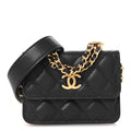 Caviar Quilted Twist Your Buttons Coin Purse With Chain Navy