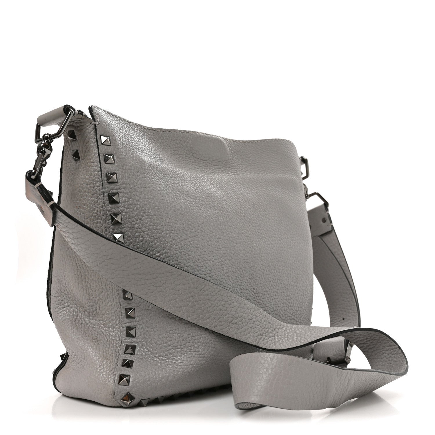 Pebbled Calfskin Small Rockstud Flip-Lock Messenger Bag Grey