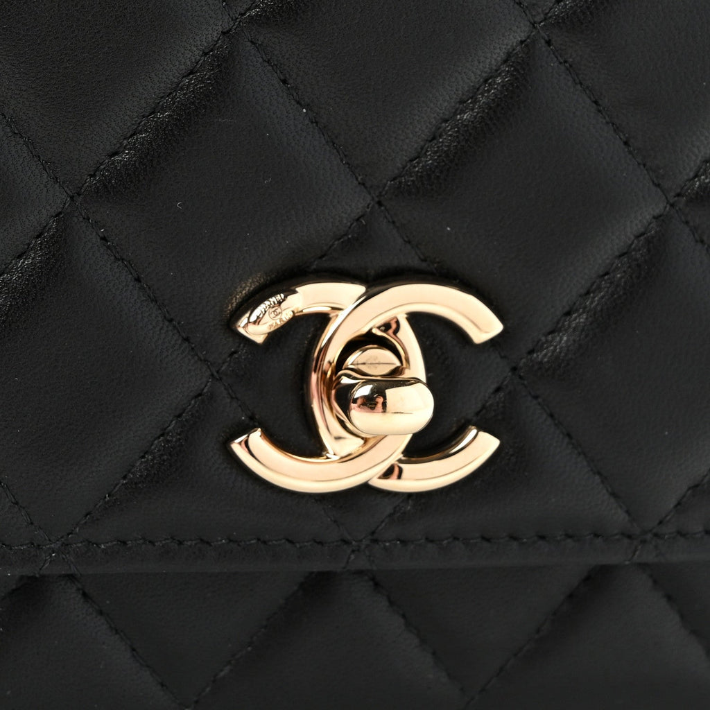 Lambskin Quilted Trendy CC Wallet On Chain WOC Black