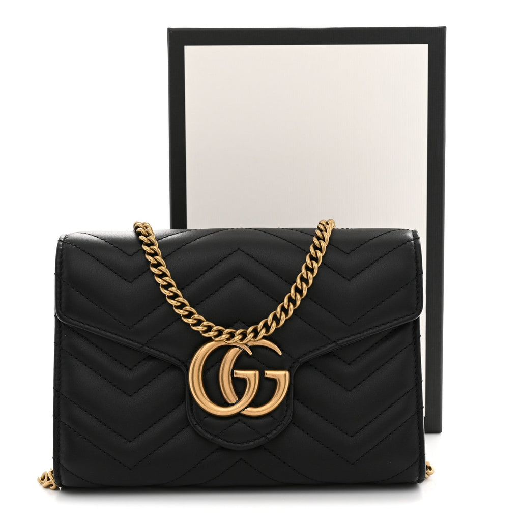 Calfskin Matelasse GG Marmont Chain Wallet Black