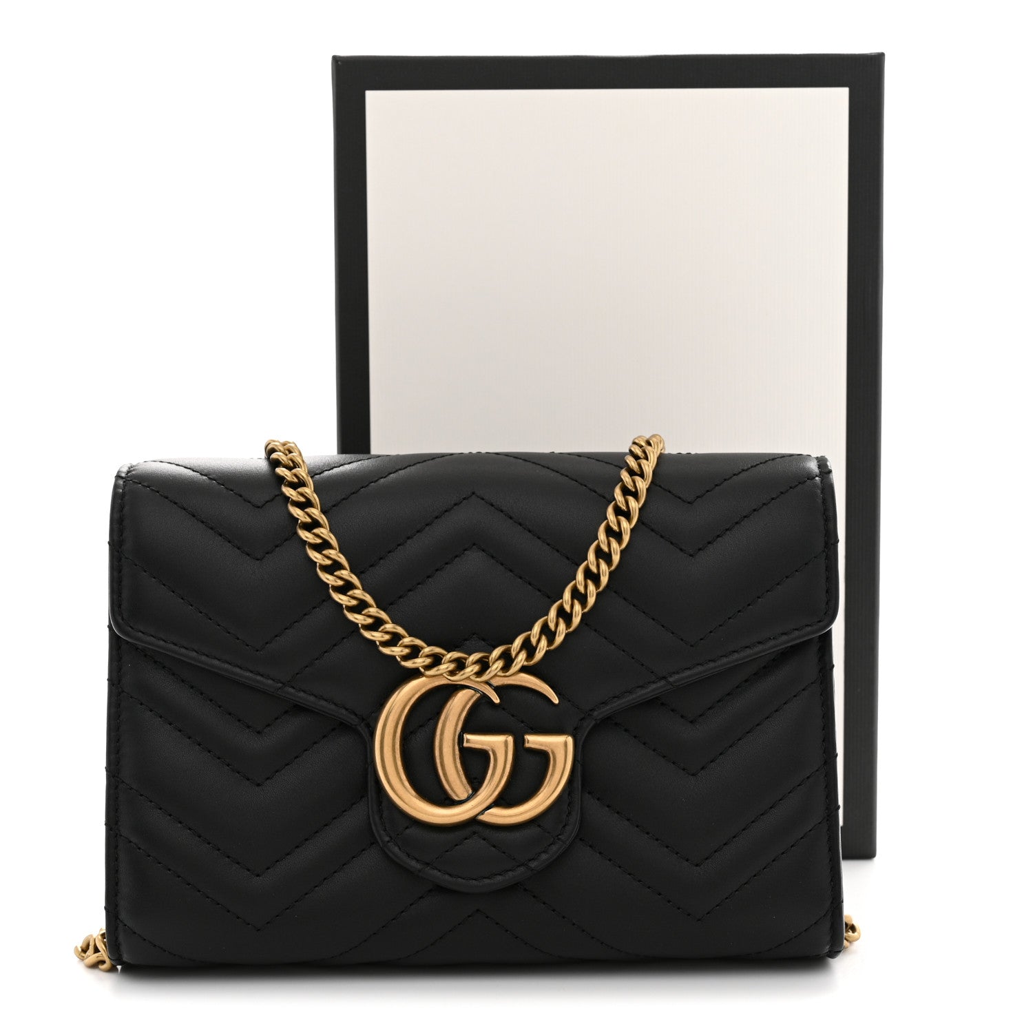 Calfskin Matelasse GG Marmont Chain Wallet Black