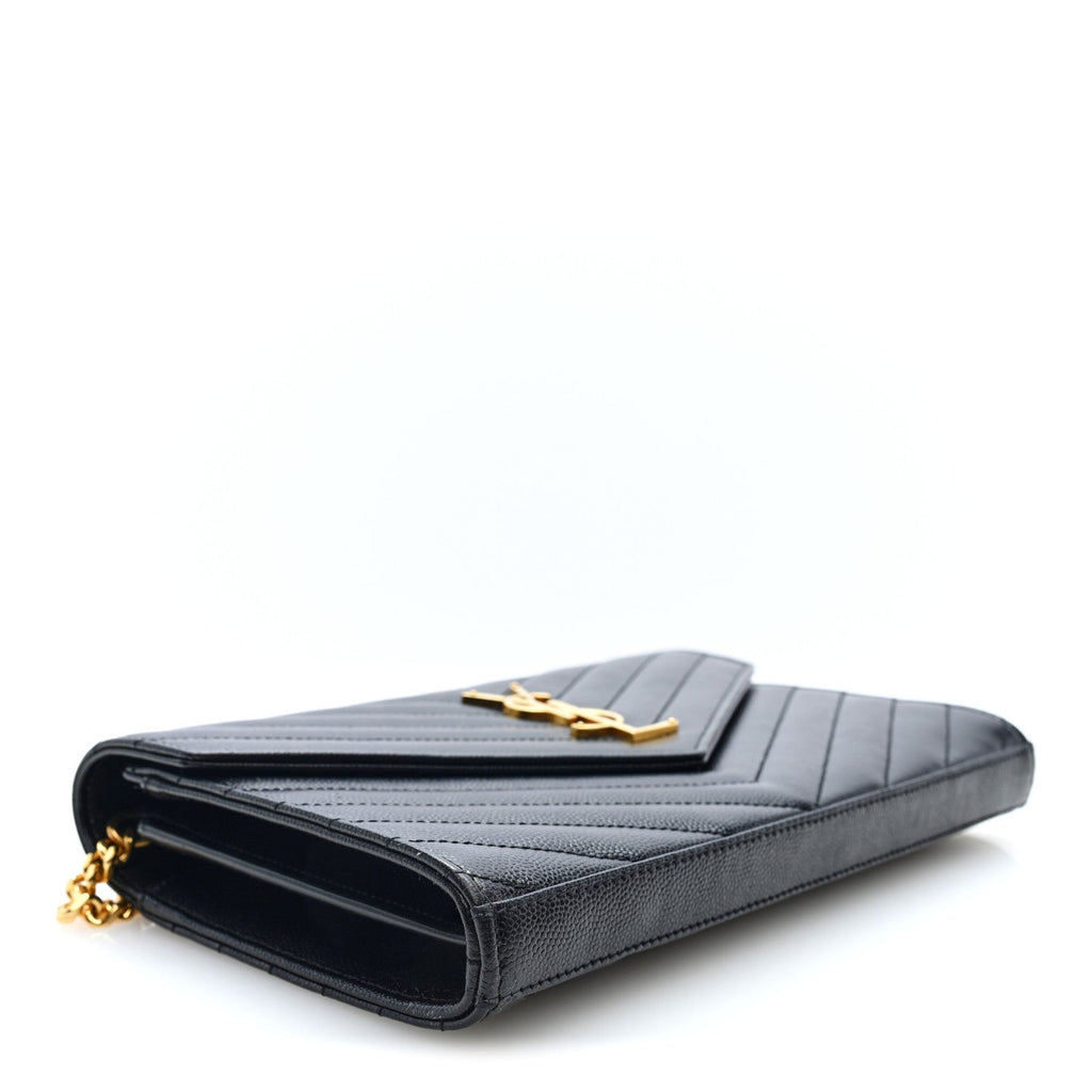 Grain De Poudre Matelasse Chevron Monogram Chain Wallet Black
