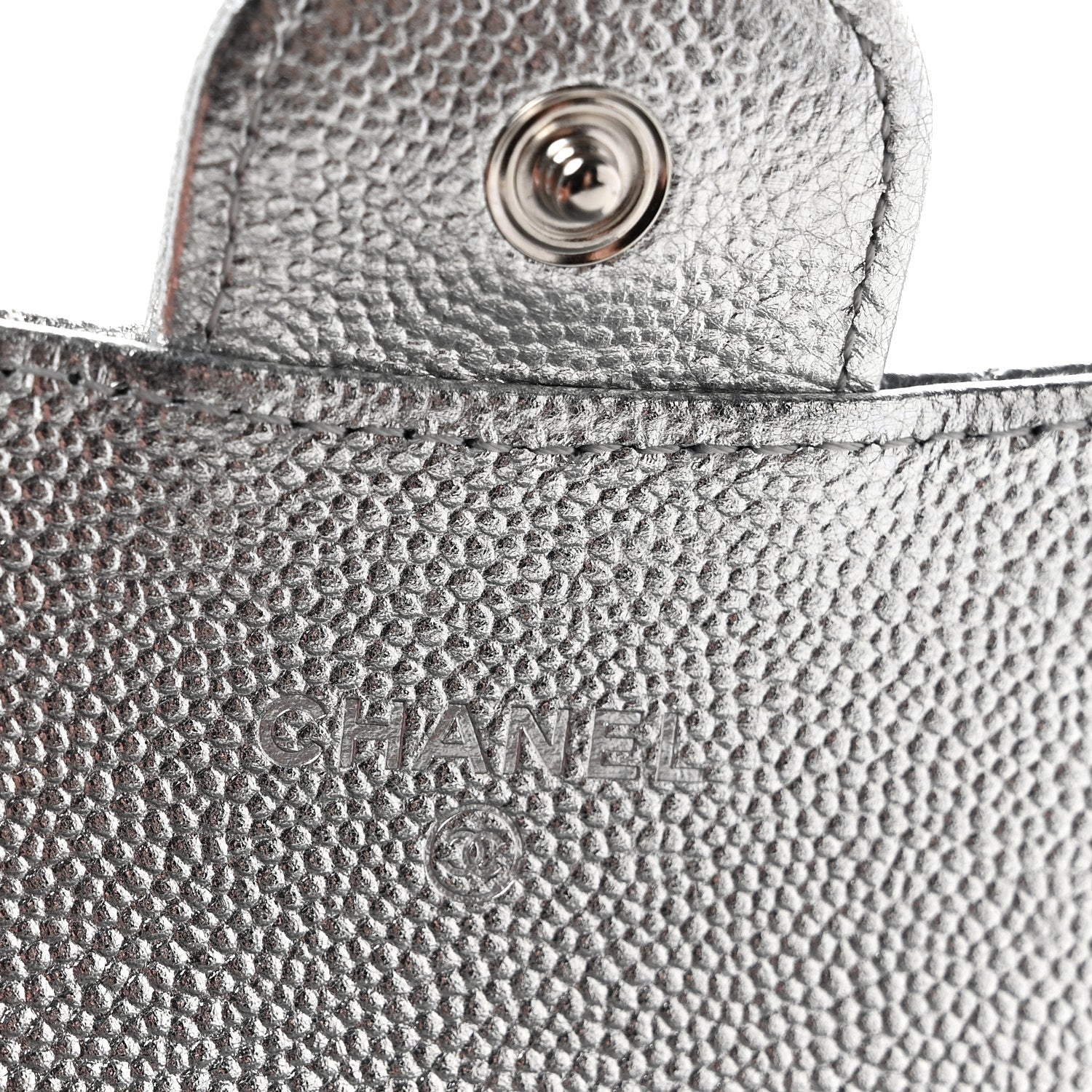 Glittered Metallic Caviar Quilted Flap Card Holder Wallet Silver
